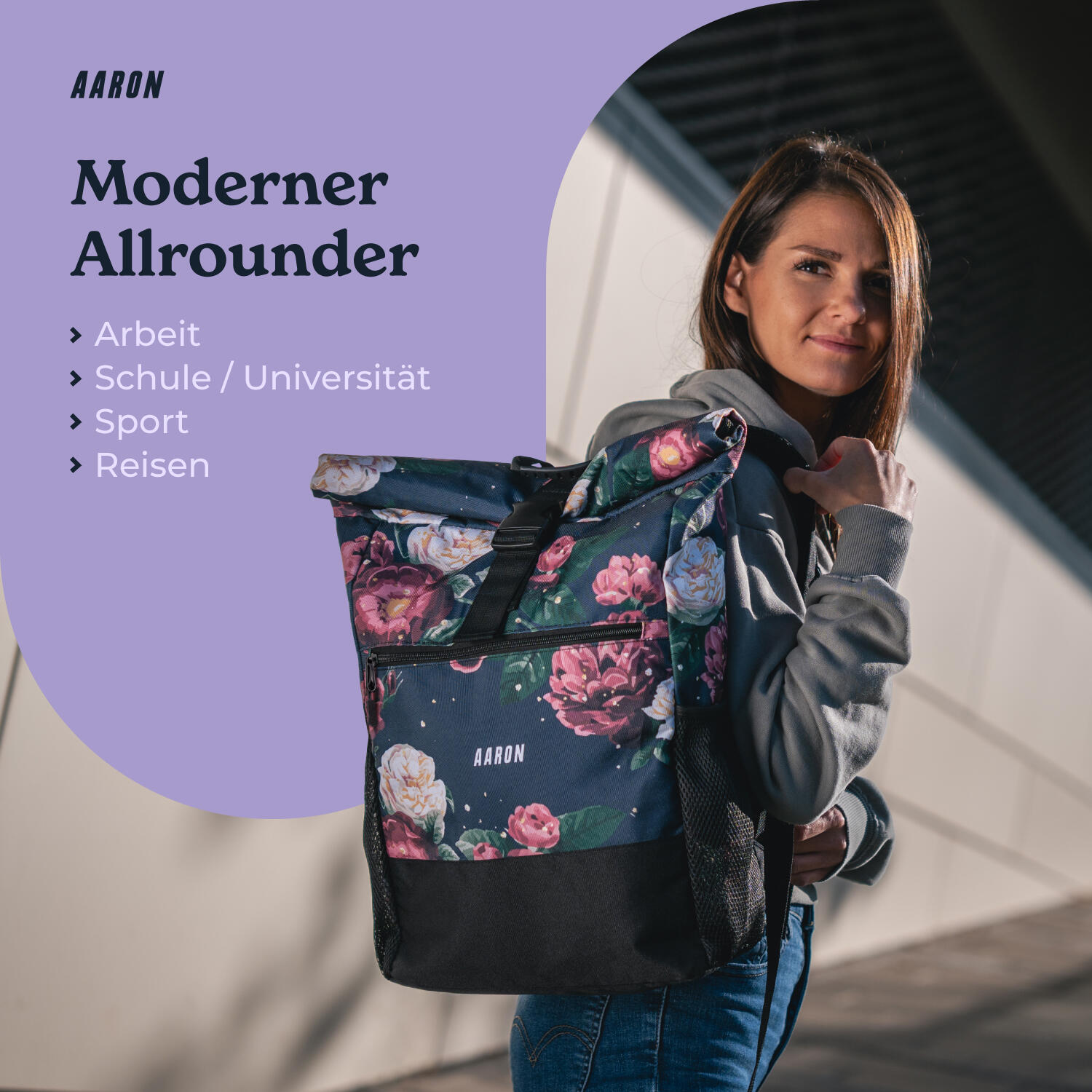 Commuter 2.0 Rolltop Rucksack 18–26 L, recyceltes 900D Polyester, Blumen 2/7