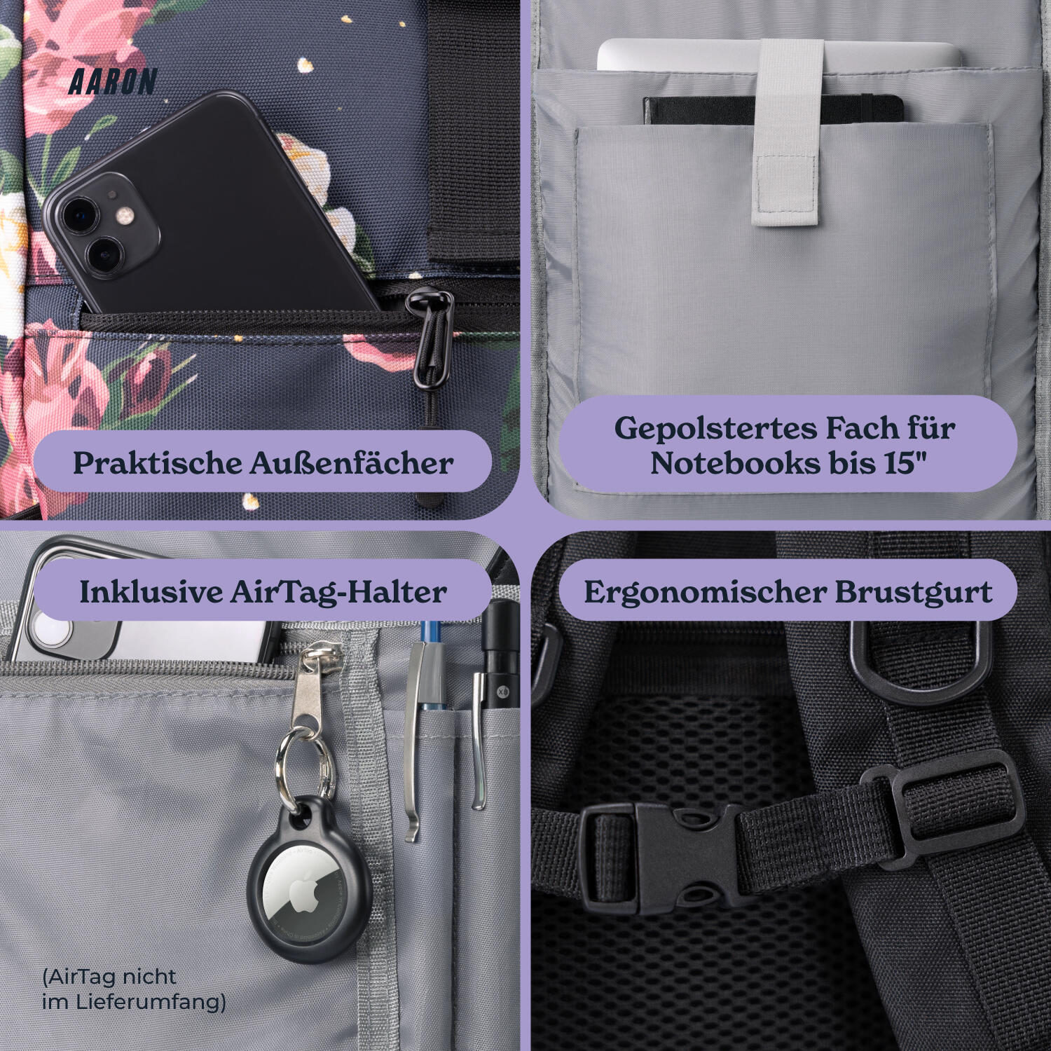 Commuter 2.0 Rolltop Rucksack 18–26 L, recyceltes 900D Polyester, Blumen 5/7