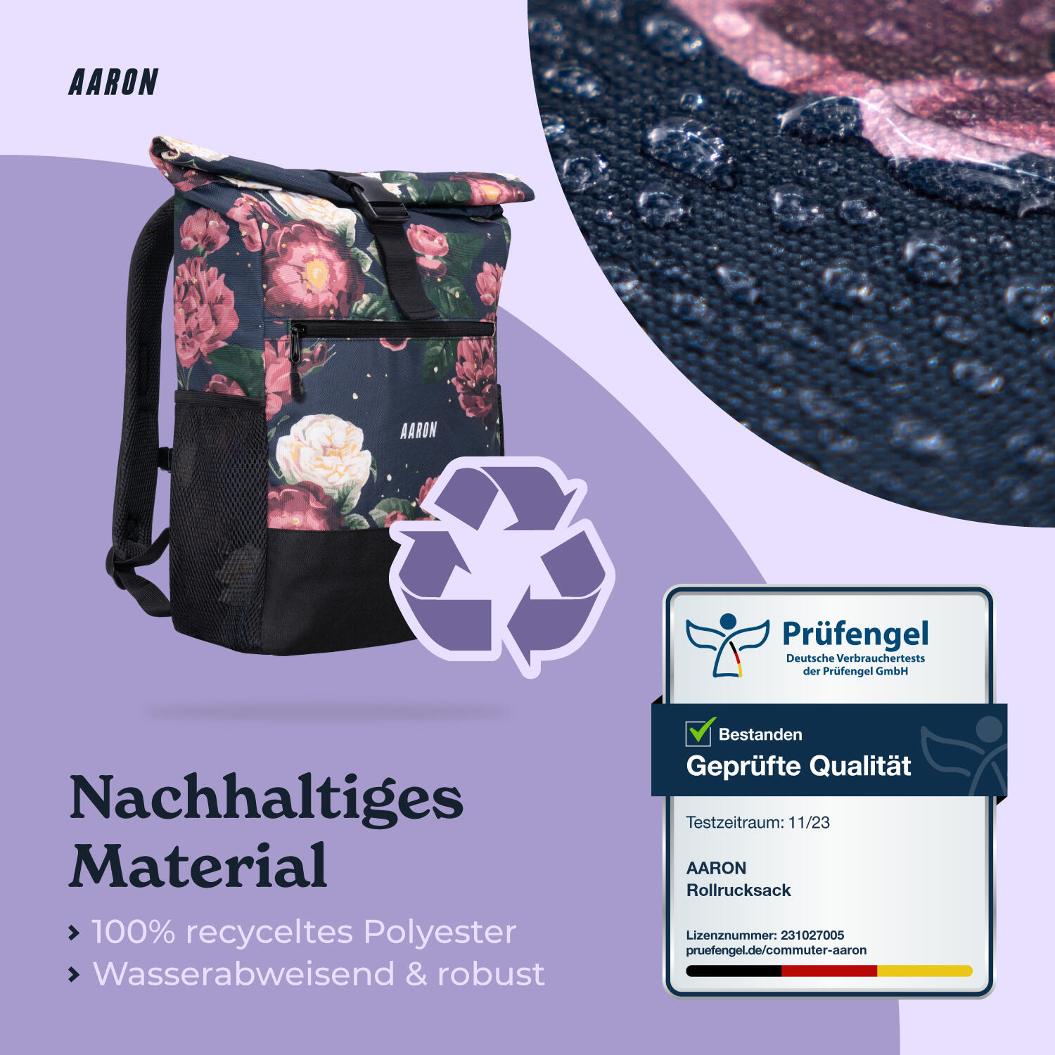 Commuter 2.0 Rolltop Rucksack 18–26 L, recyceltes 900D Polyester, Blumen 4/7