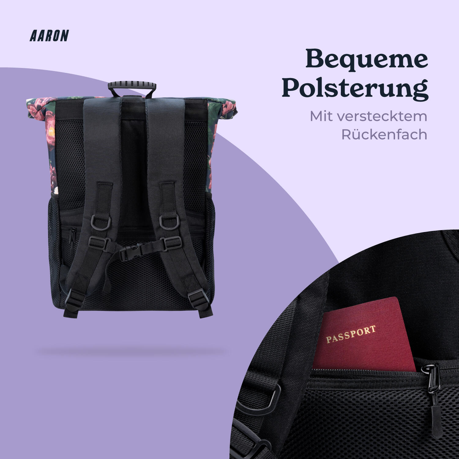 Commuter 2.0 Rolltop Rucksack 18–26 L, recyceltes 900D Polyester, Blumen 6/7