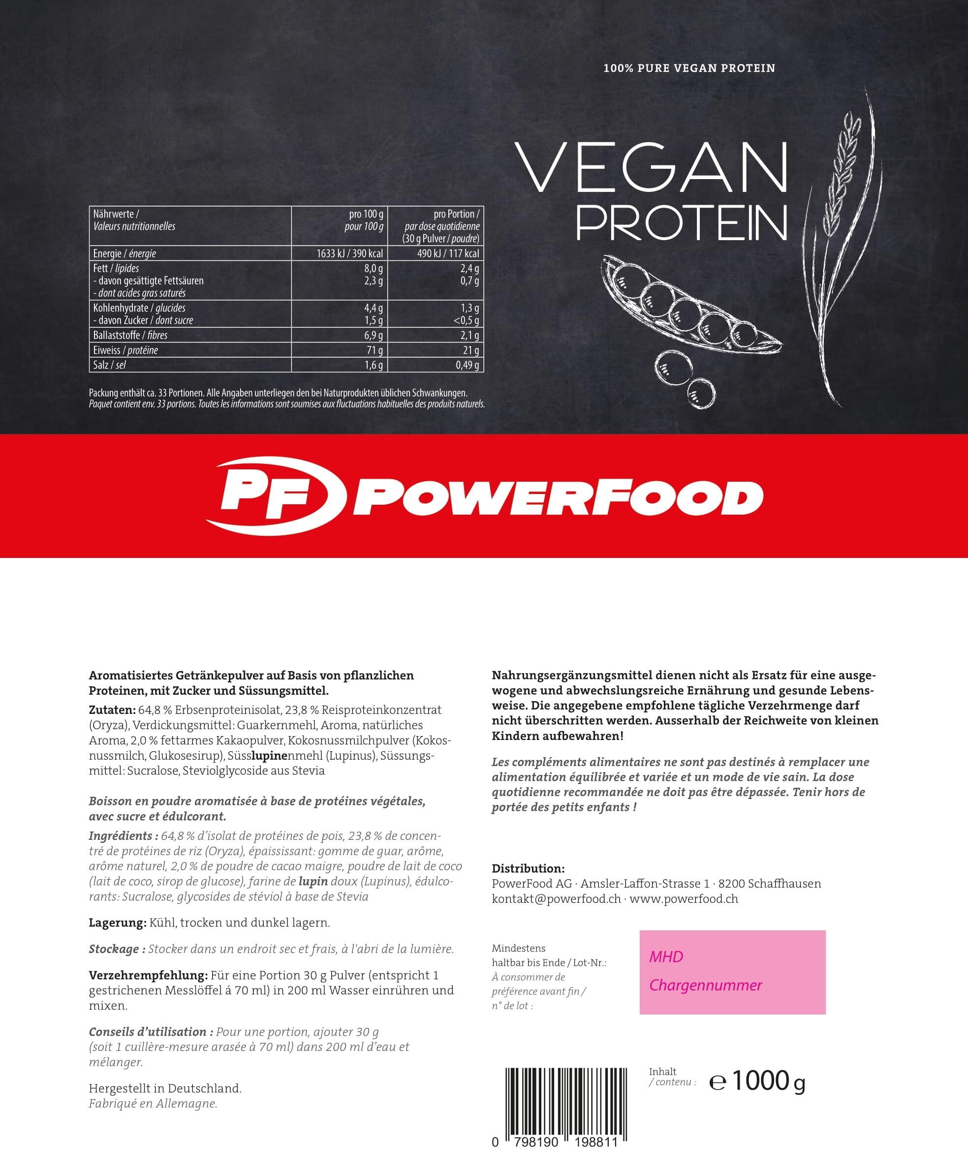 PowerFood One Vegan Protein (1000g Beutel) - Chocolate 2/2