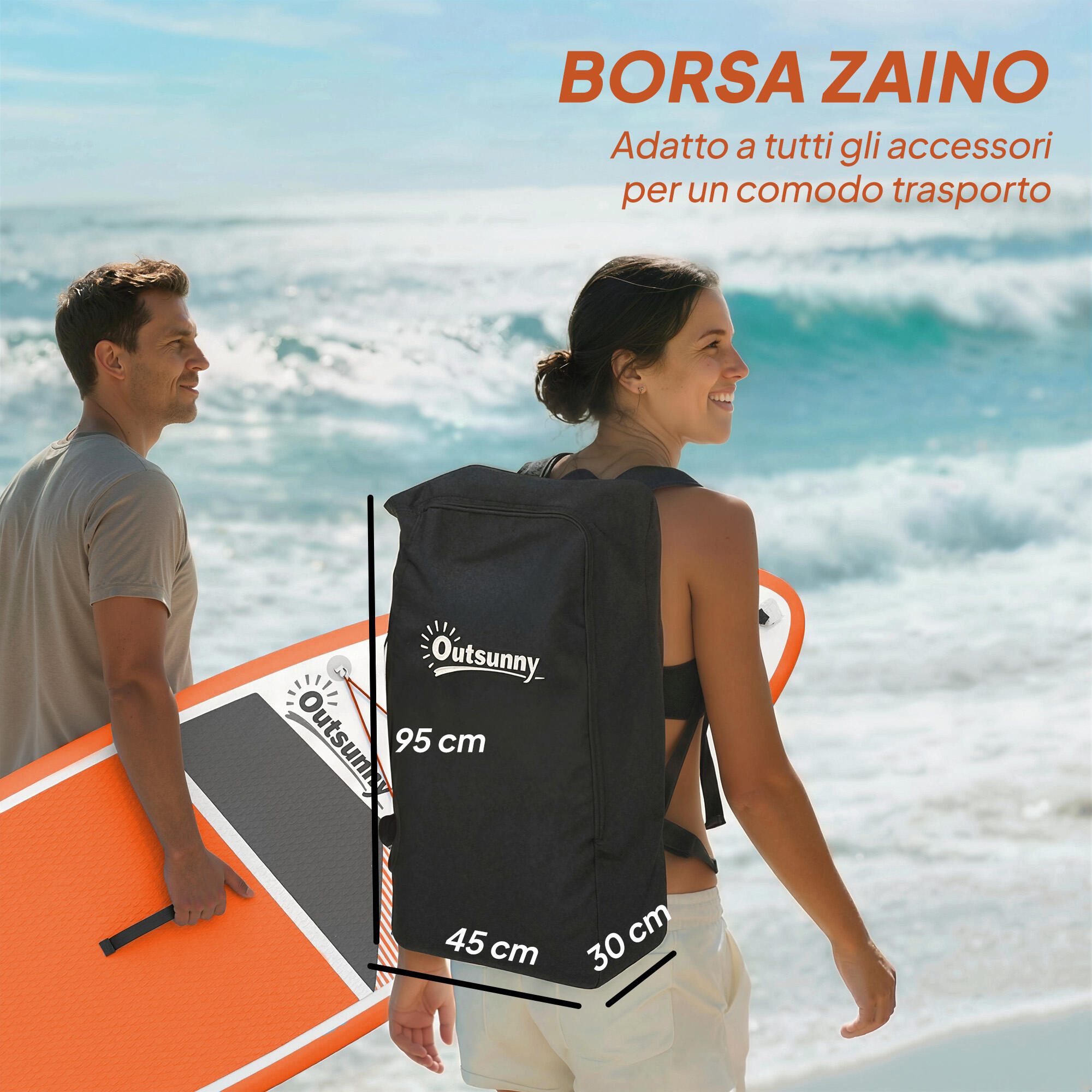 Outsunny Tavola da Stand Up Paddle Gonfiabile Antiscivolo, 320x82x15cm Arancione 7/8