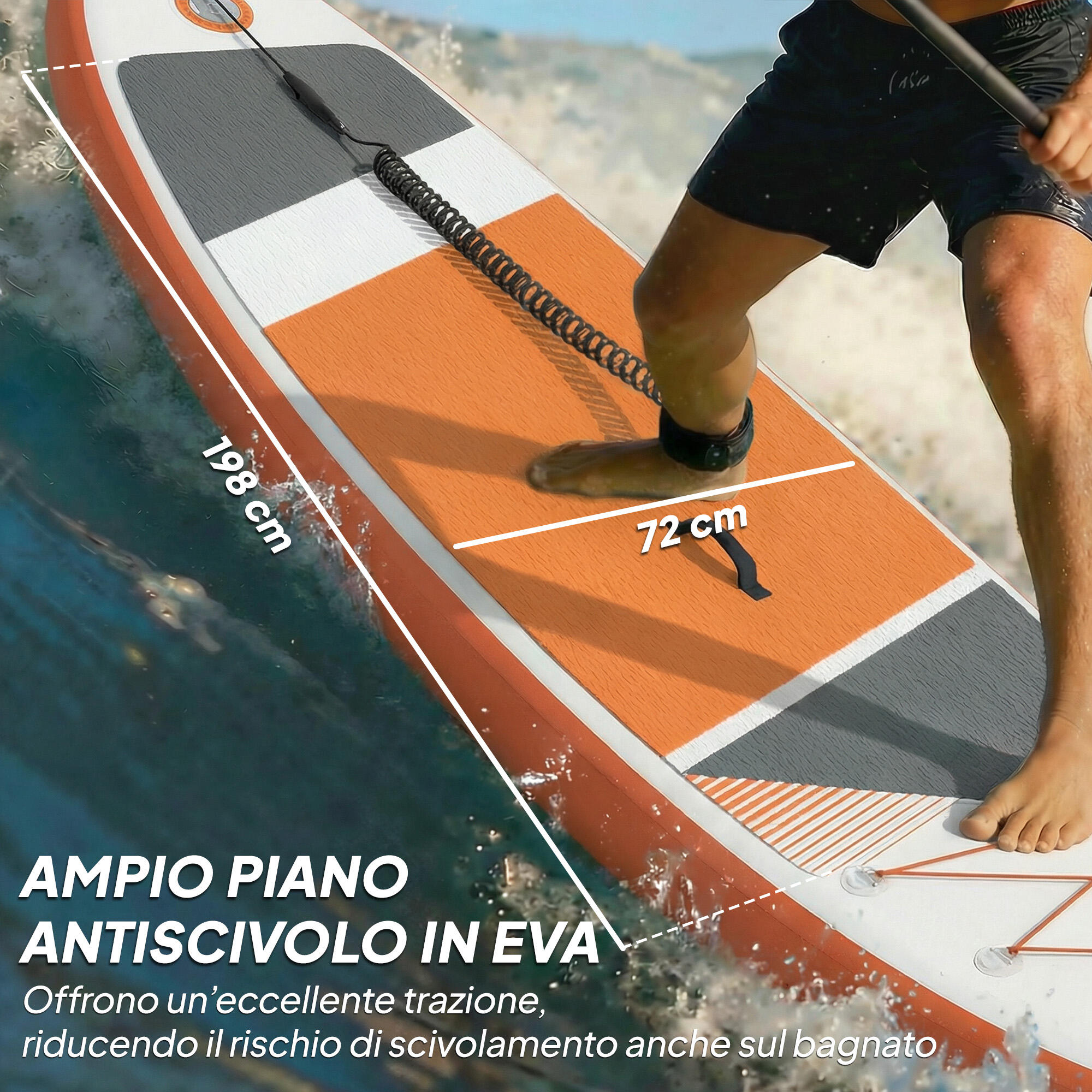 Outsunny Tavola da Stand Up Paddle Gonfiabile Antiscivolo, 320x82x15cm Arancione 5/8