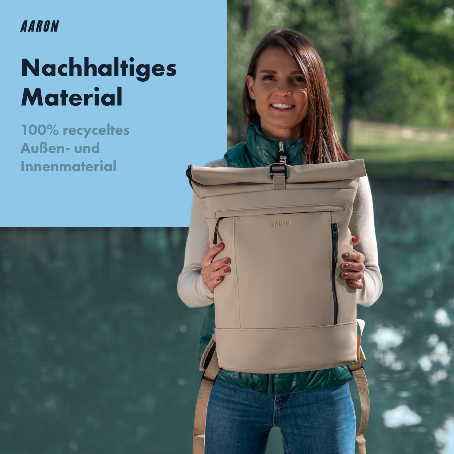 UNI Rolltop Rucksack Beige, 16-22 Liter Volumen 4/7