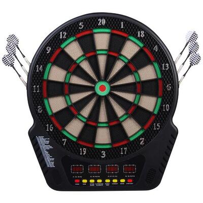 HOMCOM Bersaglio Freccette con 6 Freccette Alimentatore e 4 Display LED Nero