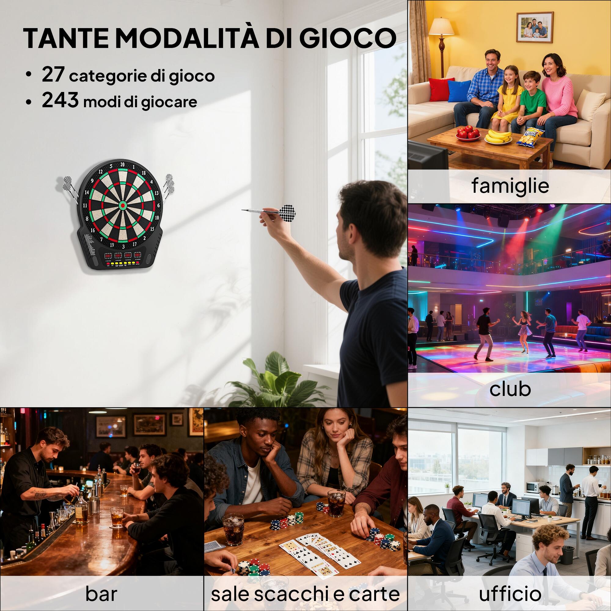 HOMCOM Bersaglio Freccette con 6 Freccette, Alimentatore e 4 Display LED Nero 6/7