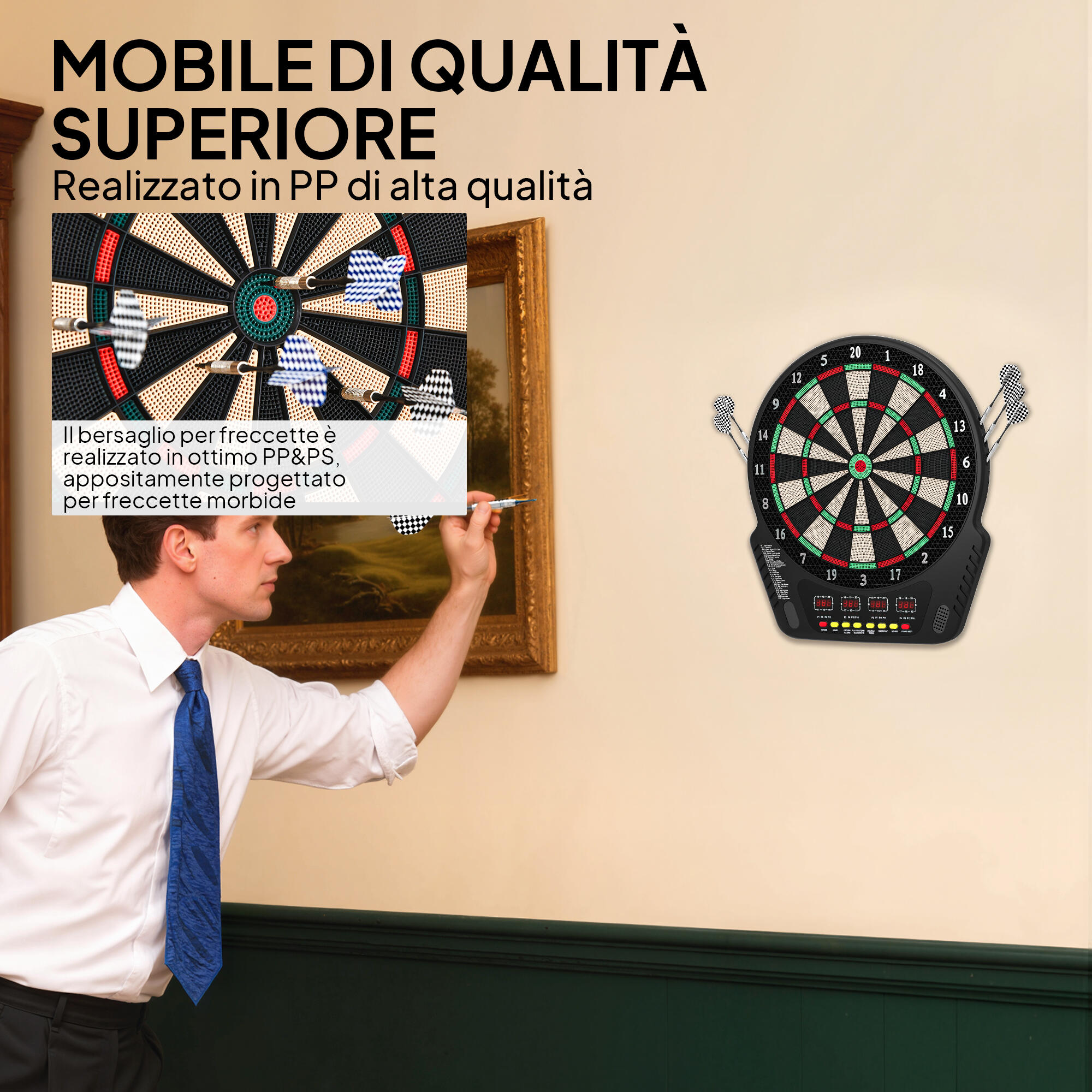HOMCOM Bersaglio Freccette con 6 Freccette, Alimentatore e 4 Display LED Nero 5/7