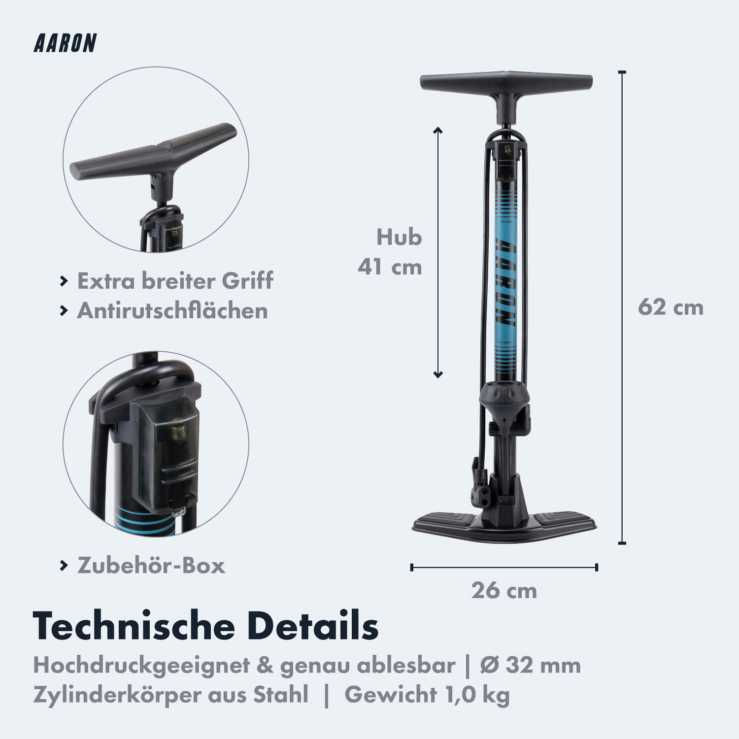 Sport One 2.0 Standpumpe - 11 bar Manometer, für AV/SV/DV - Blau 4/7