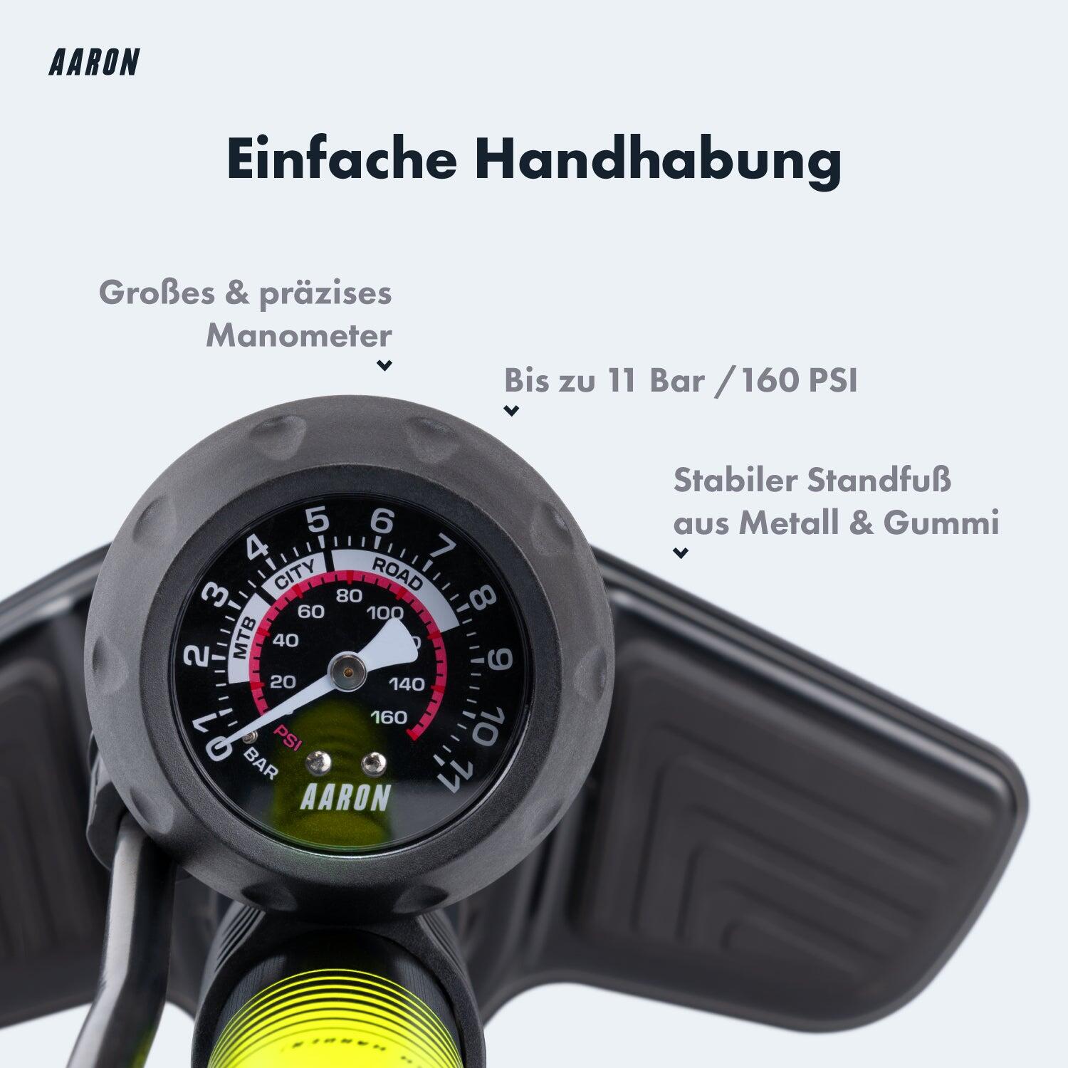 Sport One 2.0 Standpumpe - 11 bar Manometer, für AV/SV/DV - Gelb 3/7