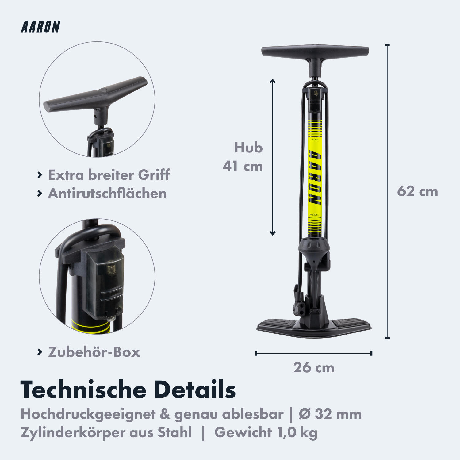 Sport One 2.0 Standpumpe - 11 bar Manometer, für AV/SV/DV - Gelb 4/7