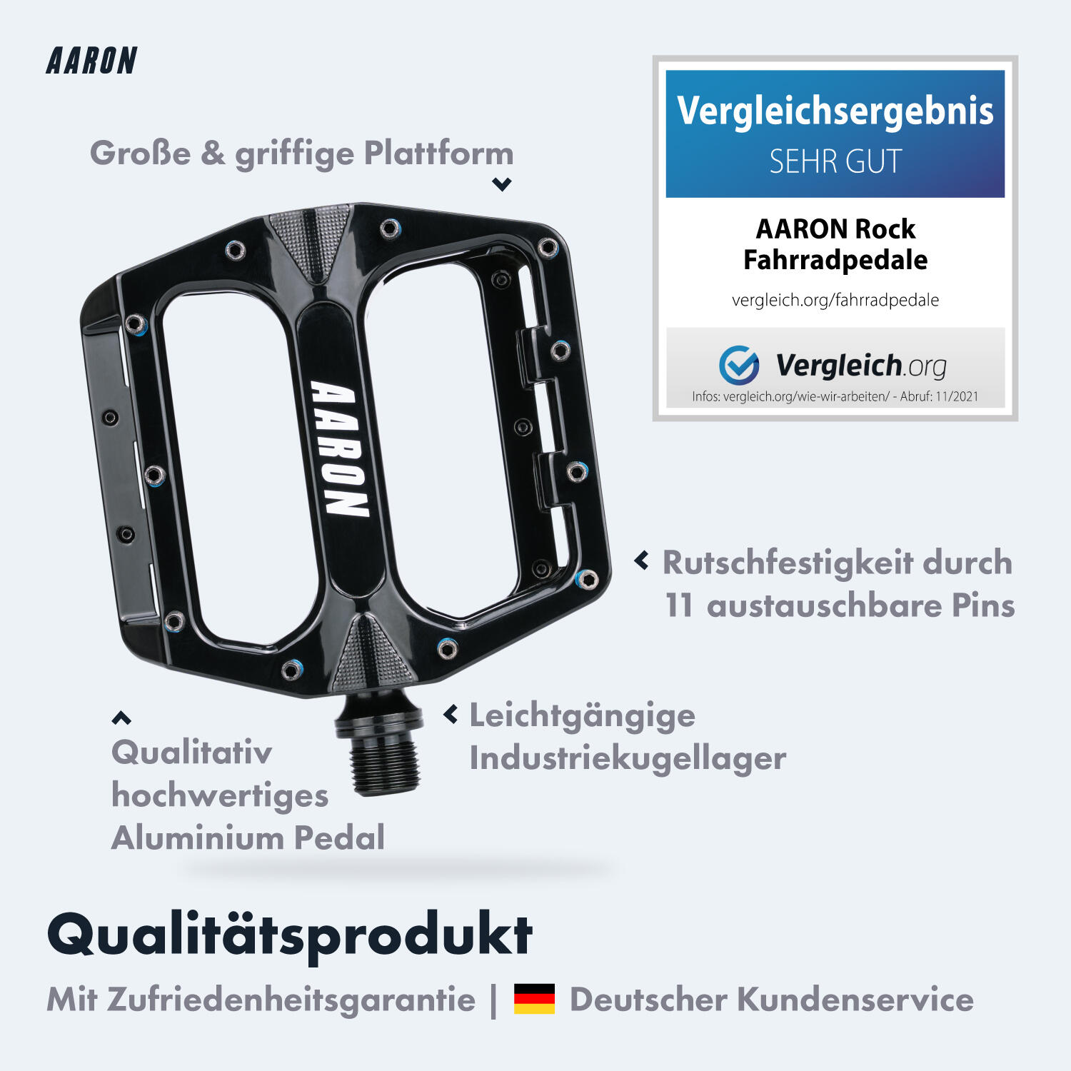 Rock MTB Pedale Aluminium, CroMo-Achse, 11 Pins - Schwarz 3/7