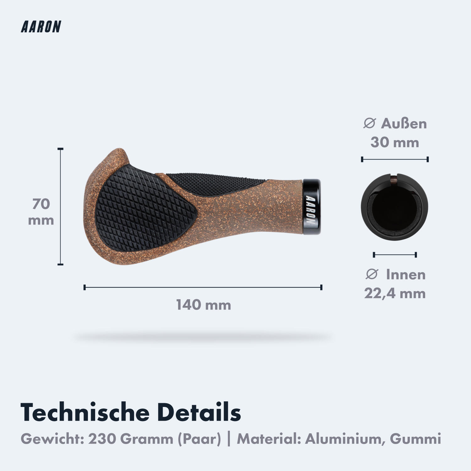 Ergonomic Fahrradgriff mit Gel-Dämpfung 140 mm, Schraubklemmung, Kork 4/5