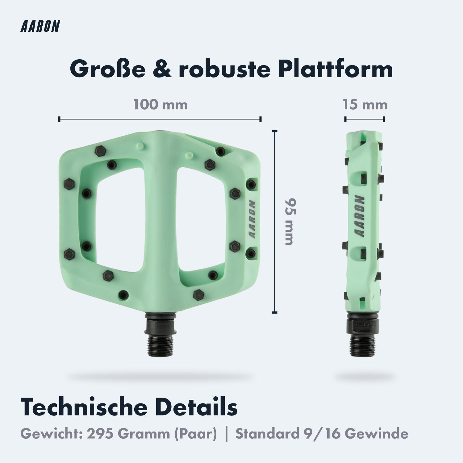 Dirt MTB Pedale, Nylon, große Plattform, 8 Pins pro Seite - Mintgrün 4/7