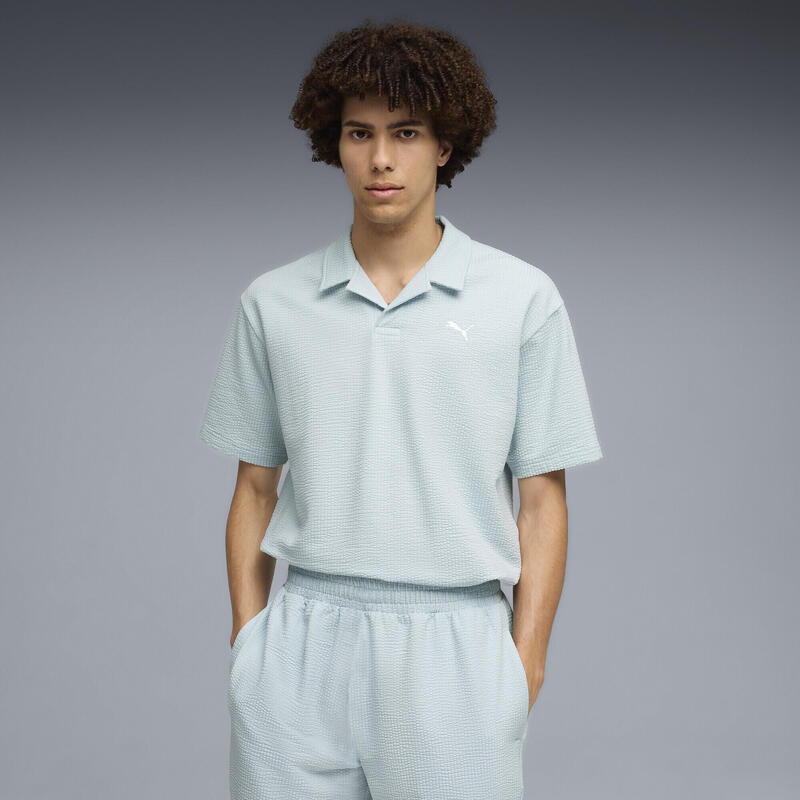 Tricou alergare bărbați guler polo, Essentials Elevated Polo, albastru deschis