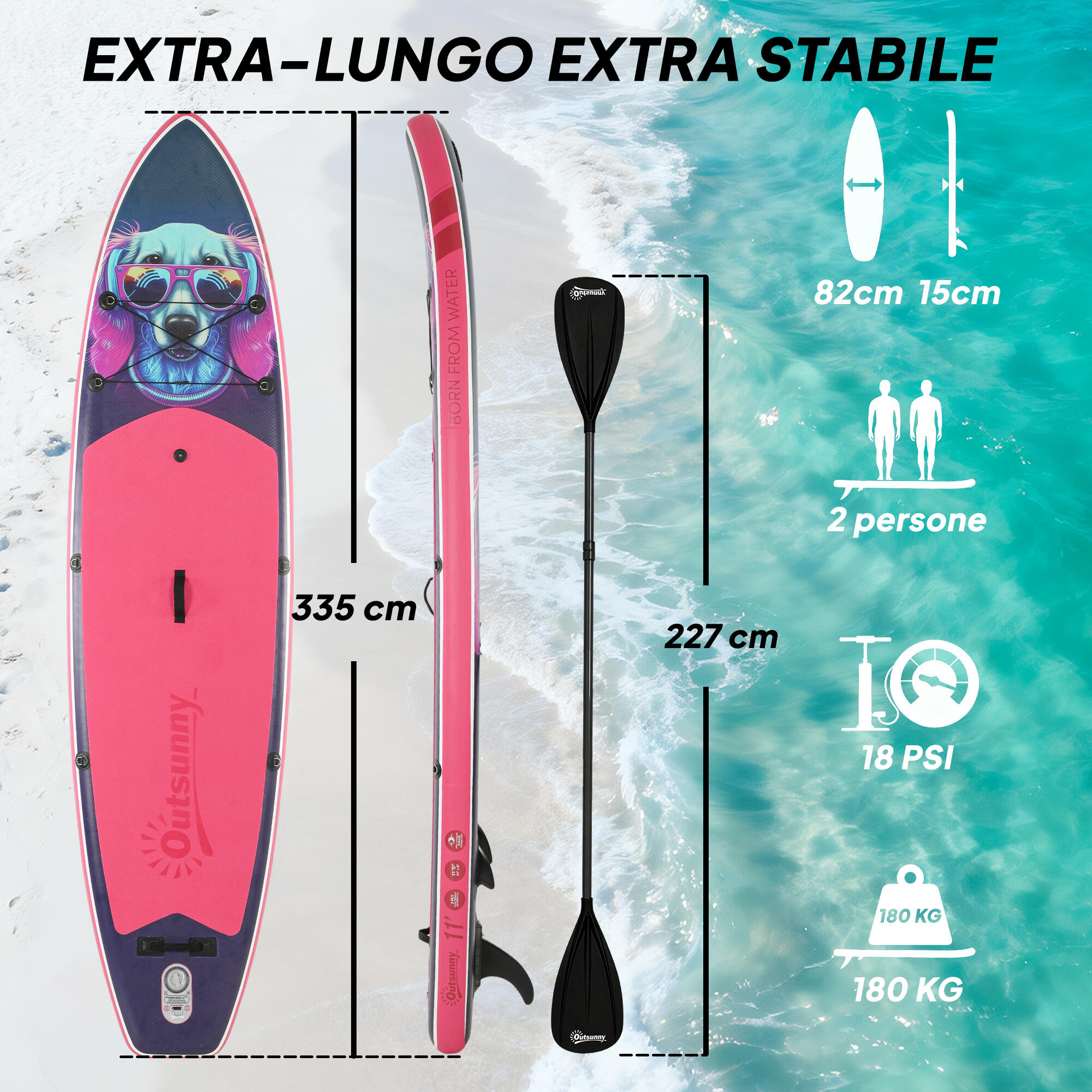 Outsunny SUP Gonfiabile con Sedile e Pagaia, 335x82x15 cm, Blu 3/8