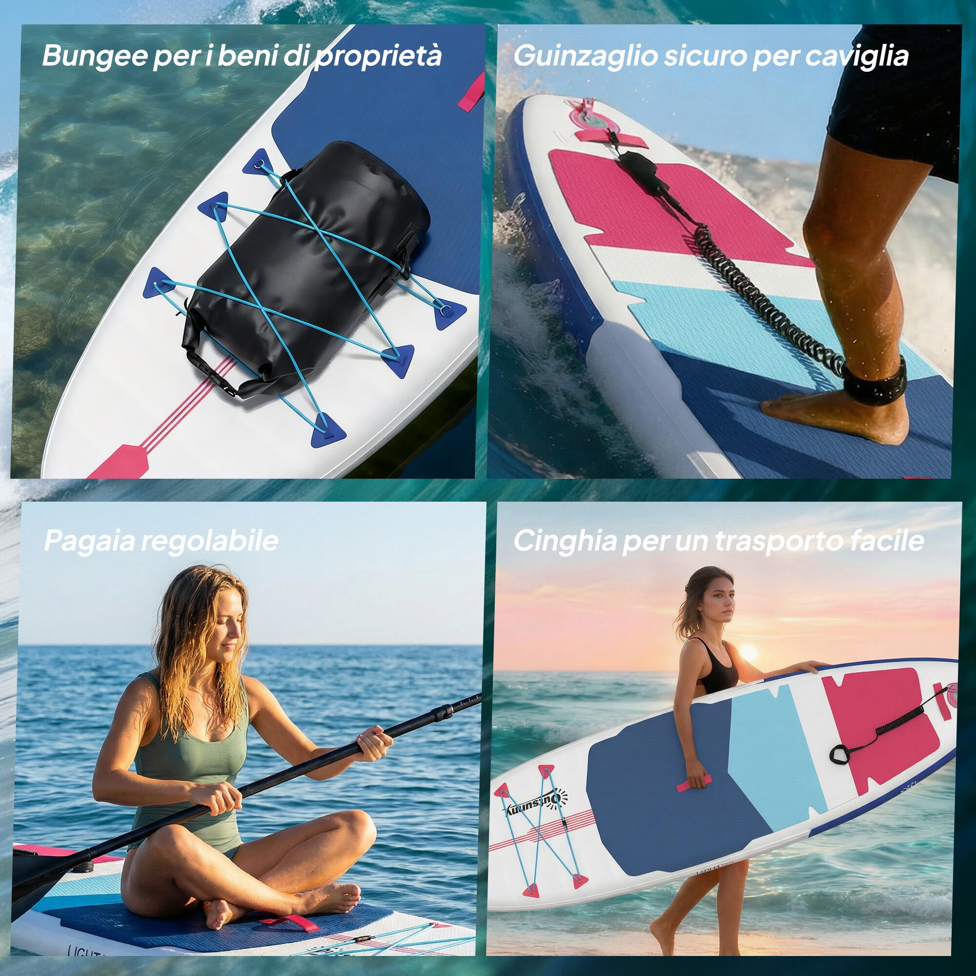 Outsunny SUP Gonfiabile con Pagaia, Pompa e Zaino, 305x89x15cm 6/8