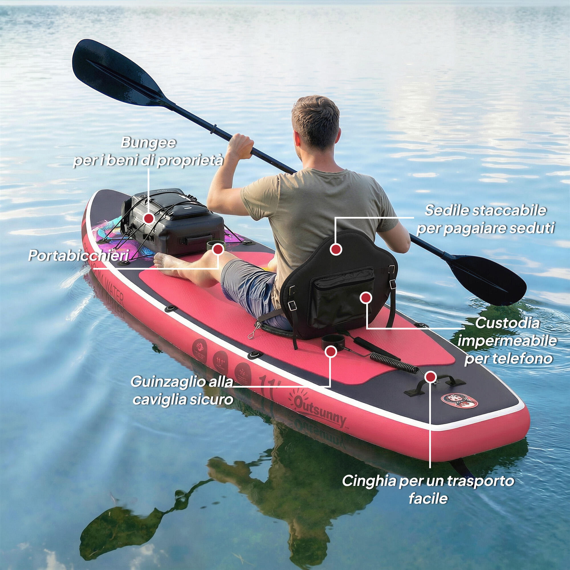 Outsunny SUP Gonfiabile con Sedile e Pagaia, 335x82x15 cm, Blu 6/8