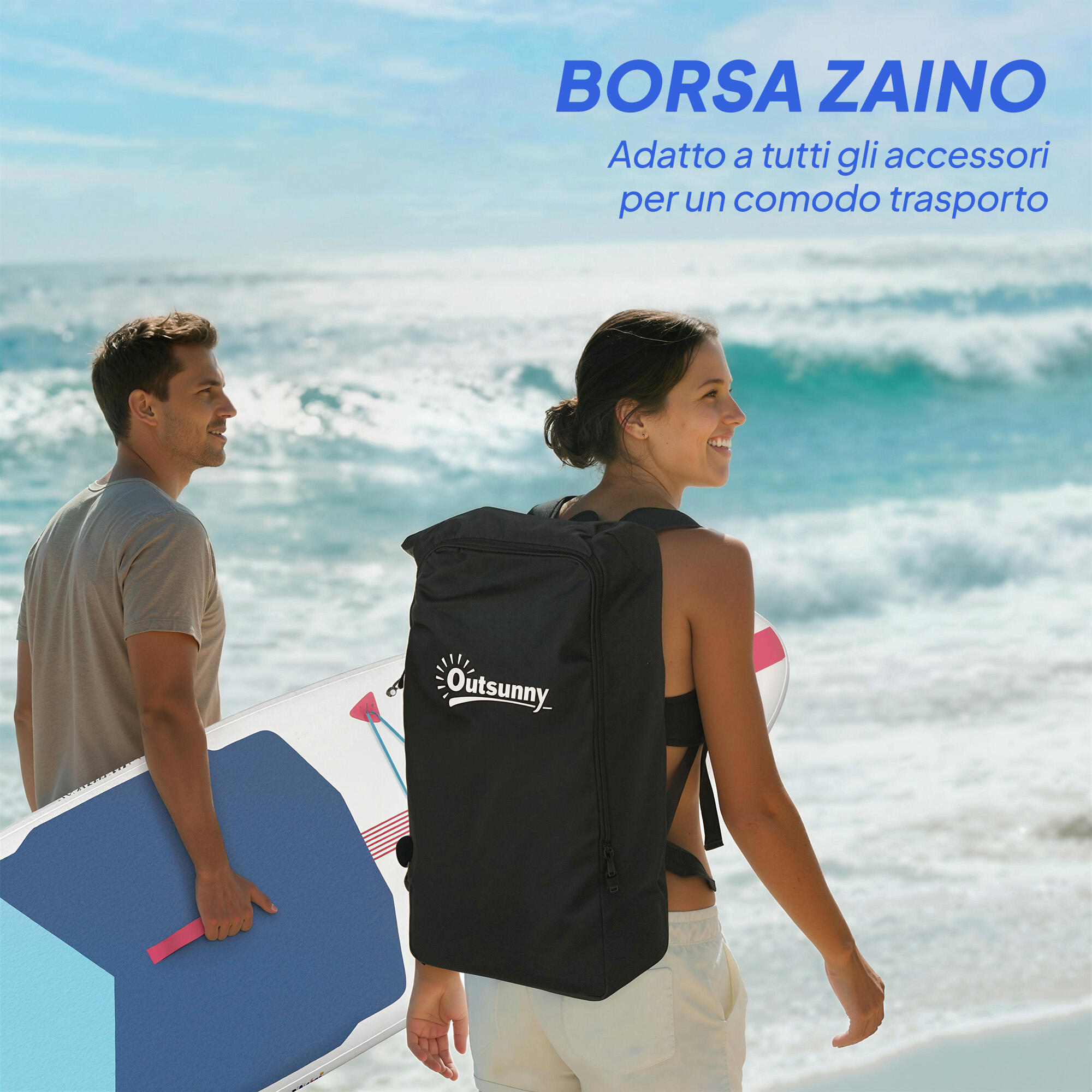 Outsunny SUP Gonfiabile con Pagaia, Pompa e Zaino, 305x89x15cm 7/8