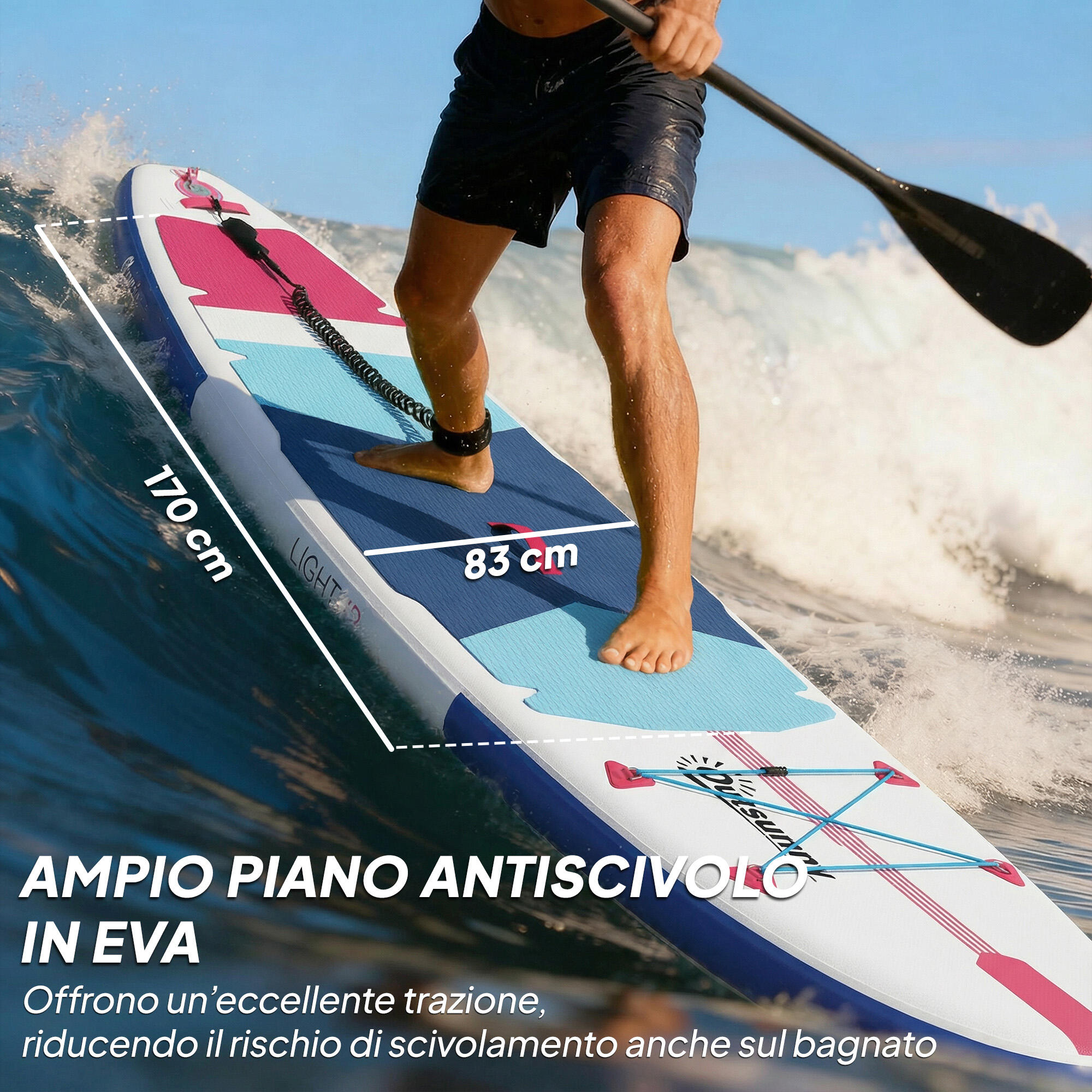 Outsunny SUP Gonfiabile con Pagaia, Pompa e Zaino, 305x89x15cm 5/8