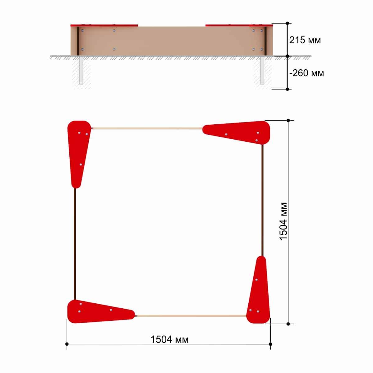 Sandkasten mit Ecken rot-braun 4/5