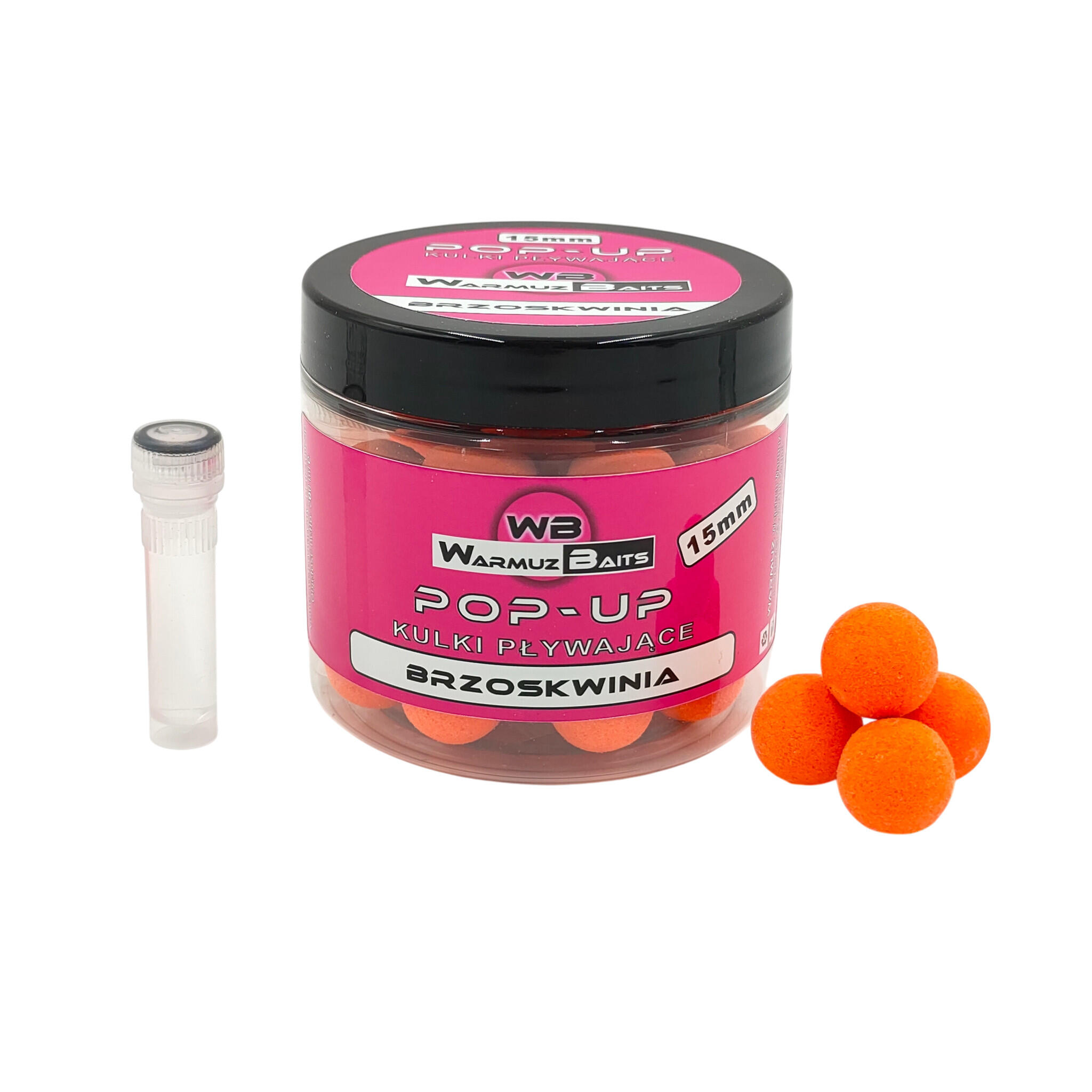 Kulki Pływające Pop Up 15mm + dopalacz Warmuz Baits 200ml BRZOSKWINIA 1/1