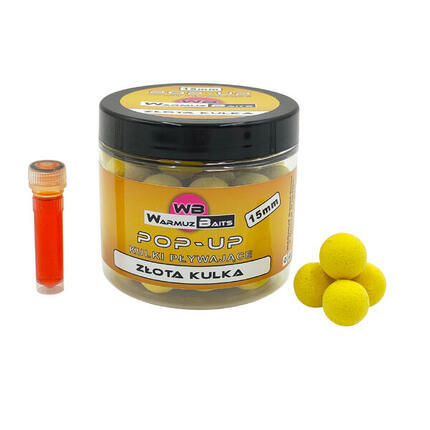 Kulki Pływające Pop Up 15mm + dopalacz Warmuz Baits 200ml ZŁOTA KULKA