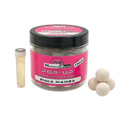 Kulki Pływające Pop Up 15mm + dopalacz Warmuz Baits 200ml BIAŁA MAMBA