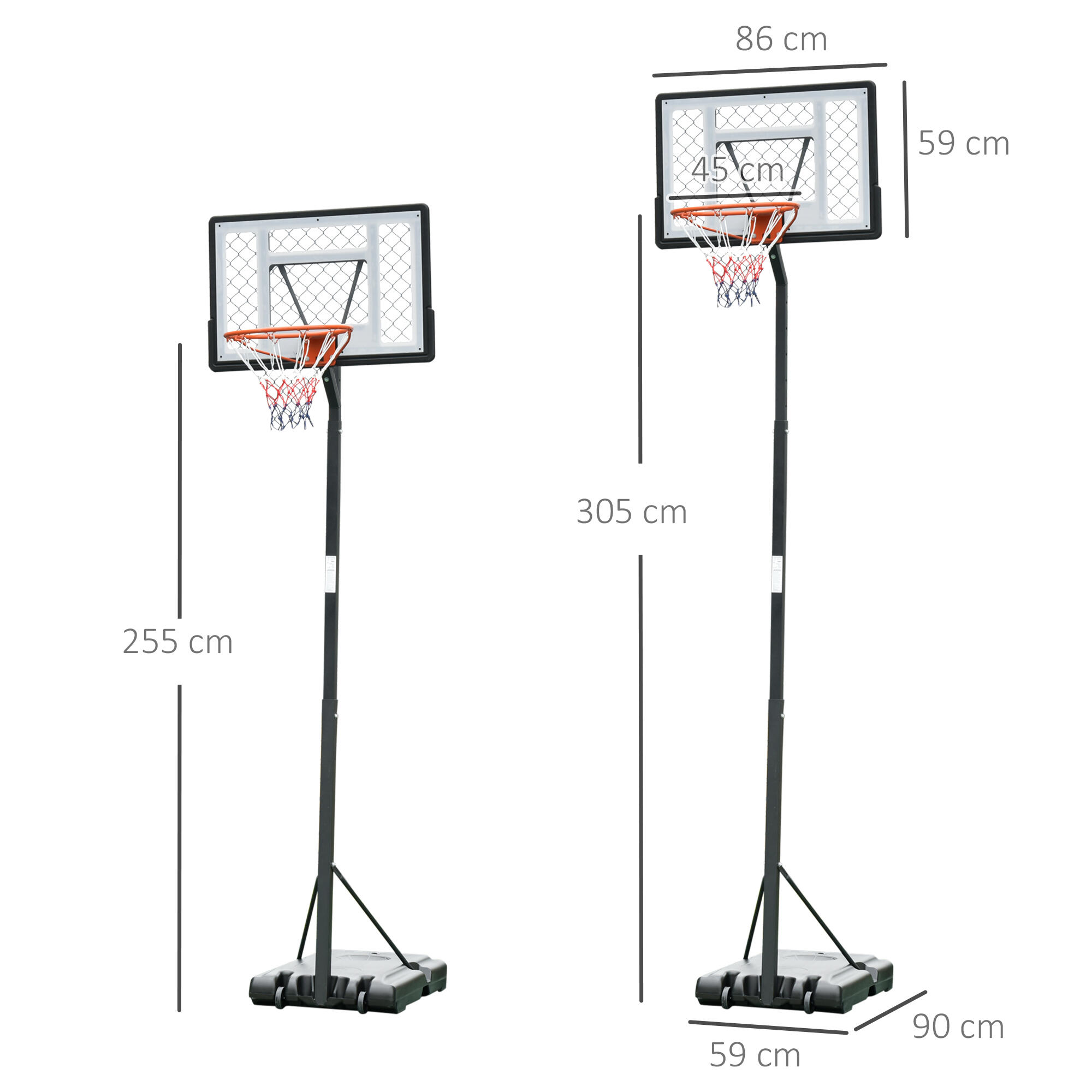HOMCOM Canestro Basket per Adulti con Altezza Regolabile - Nero 3/7