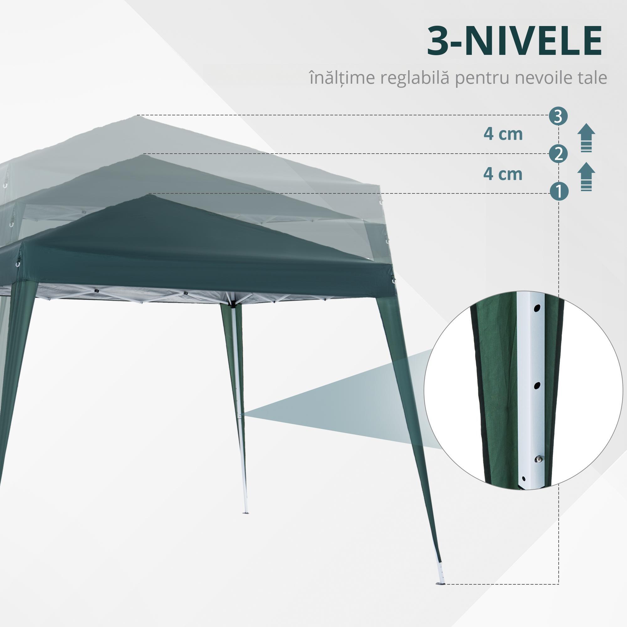 Outsunny Gazebo Pieghevole da Giardino 3x3m Acciaio e Poliestere, Verde 7/8