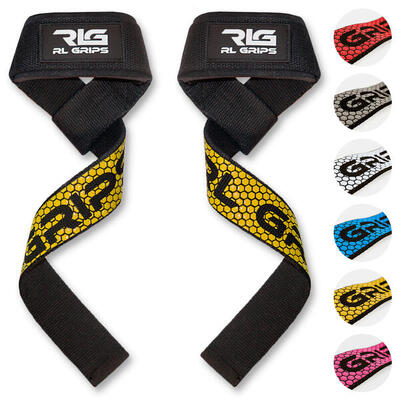 Fitness straps gewichtheffen krachttraining rl grips geel met antislip grip