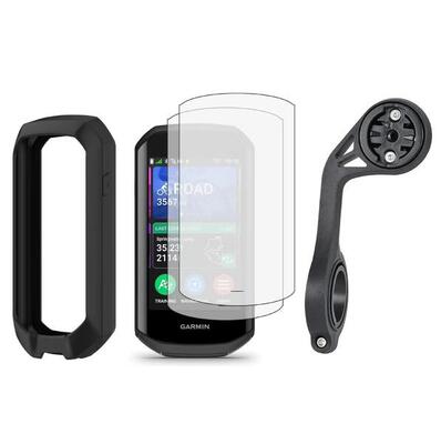 3-in-1 pakket garmin edge 1050: siliconen hoes, 2 hydrogel folies, xl houder