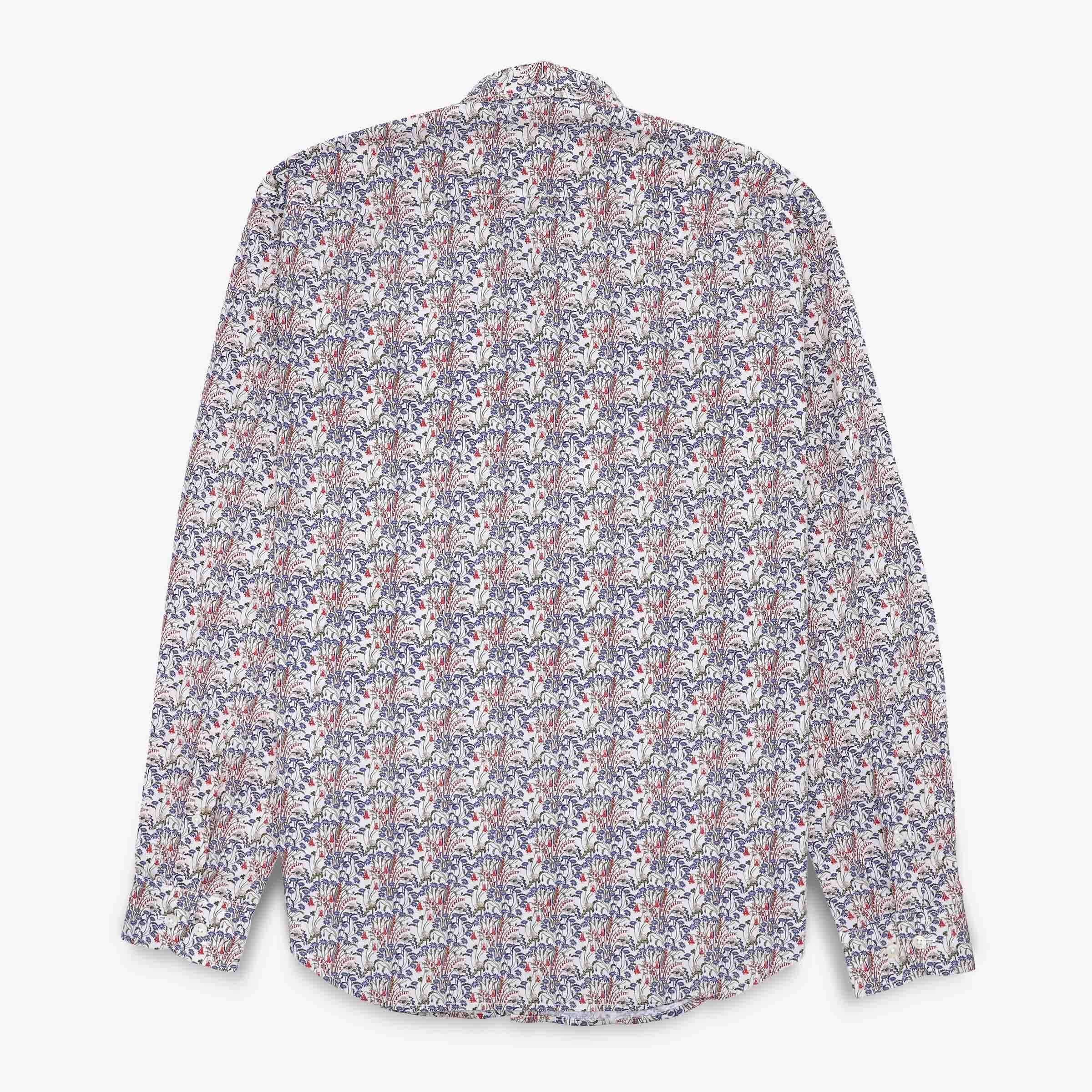 Camicia a maniche lunghe in cotone ricamata bianca e blu 2/4
