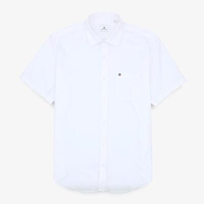 Wit oxford-overhemd met korte mouwen en print