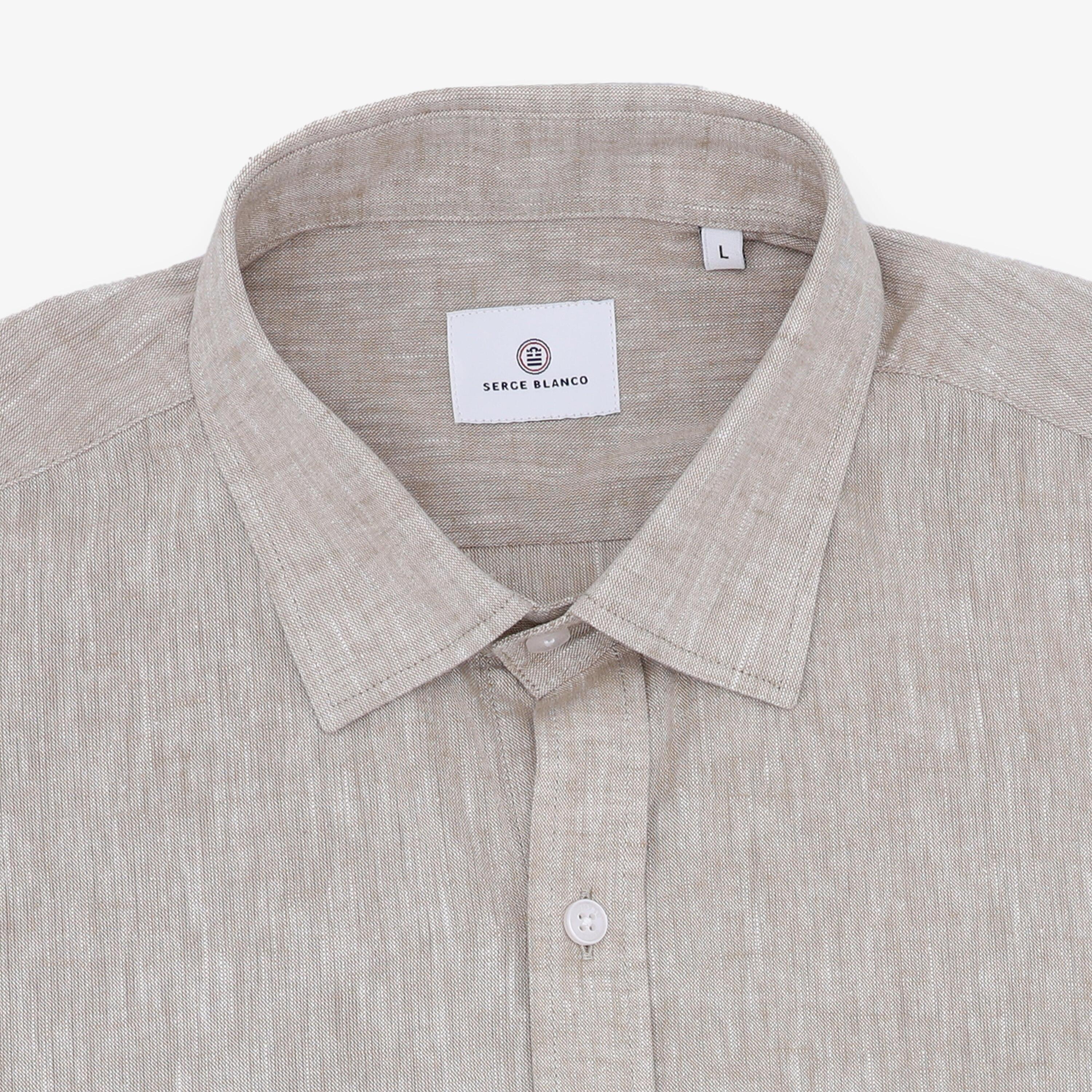Camisa de manga corta regular beige con estampado 3/4