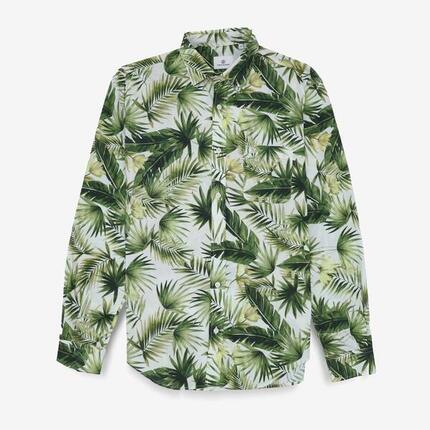 Chemise manches longues brodée en coton vert army