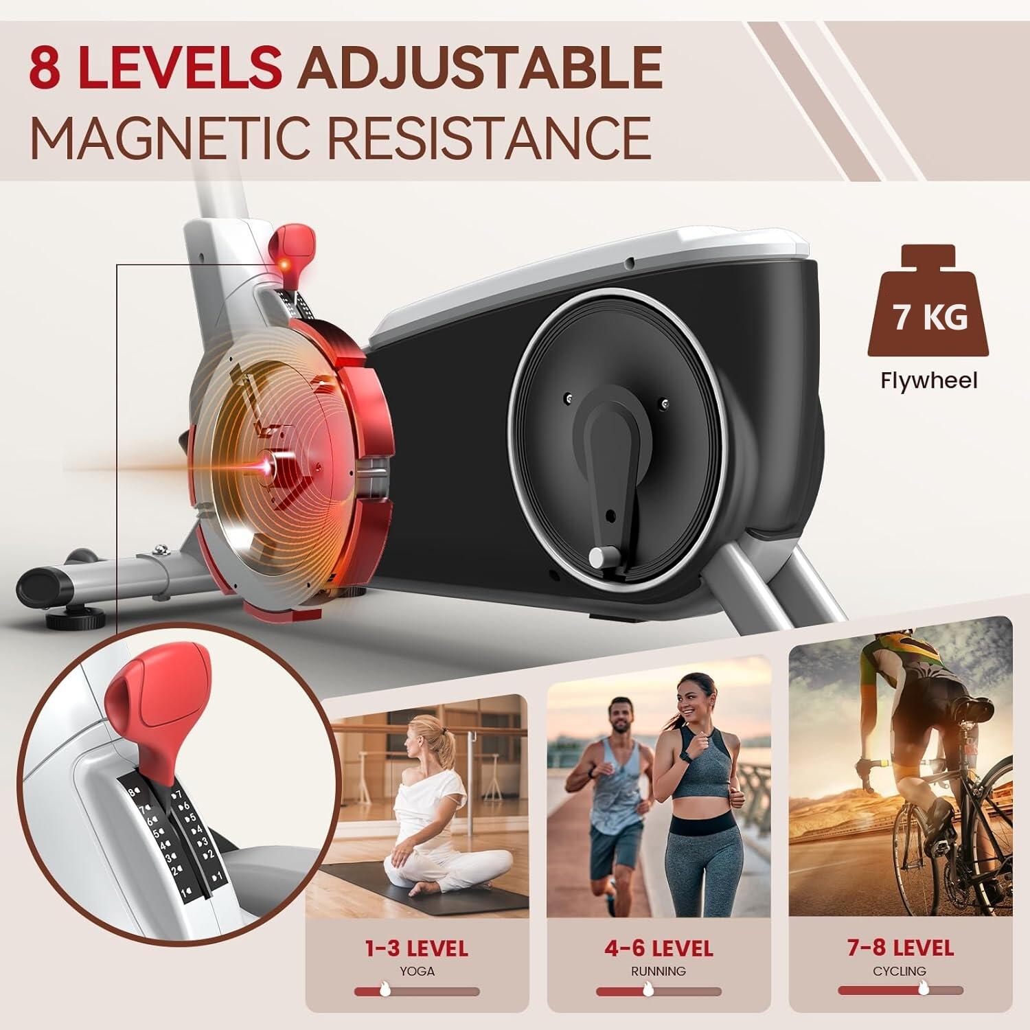 JE30 Vélo elliptique, 8 résistance magnétique, capteurs de pouls et app, 150 KG 2/7