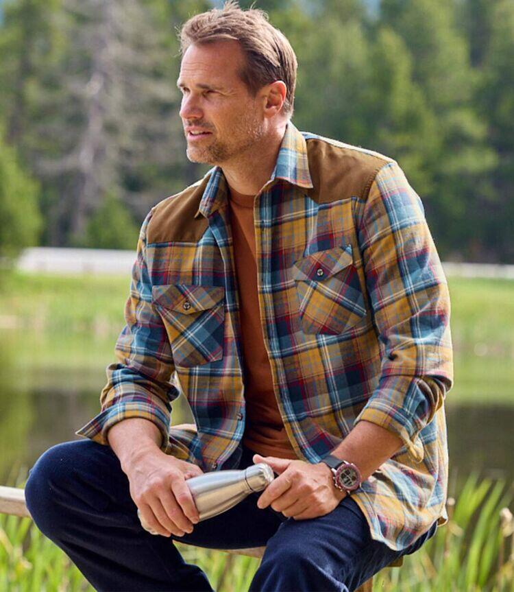Chemise Flanelle Carreaux Empiècements Suédine  3/6