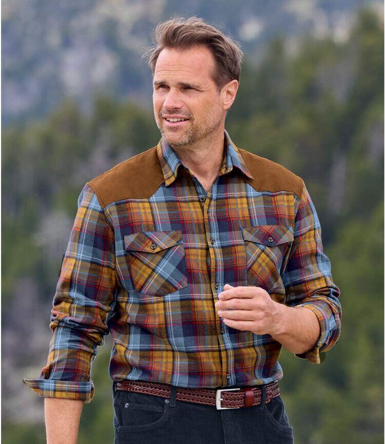 Chemise Flanelle Carreaux Empiècements Suédine  2/6