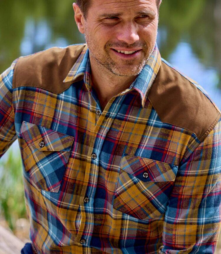 Chemise Flanelle Carreaux Empiècements Suédine  5/6