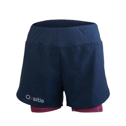 Short 2 en 1 Origin W - Marine/Rose pour le trail/running - Taille XS