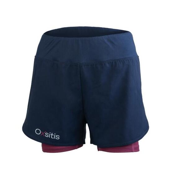 Short 2 en 1 Origin W - Marine/Rose pour le trail/running - Taille S