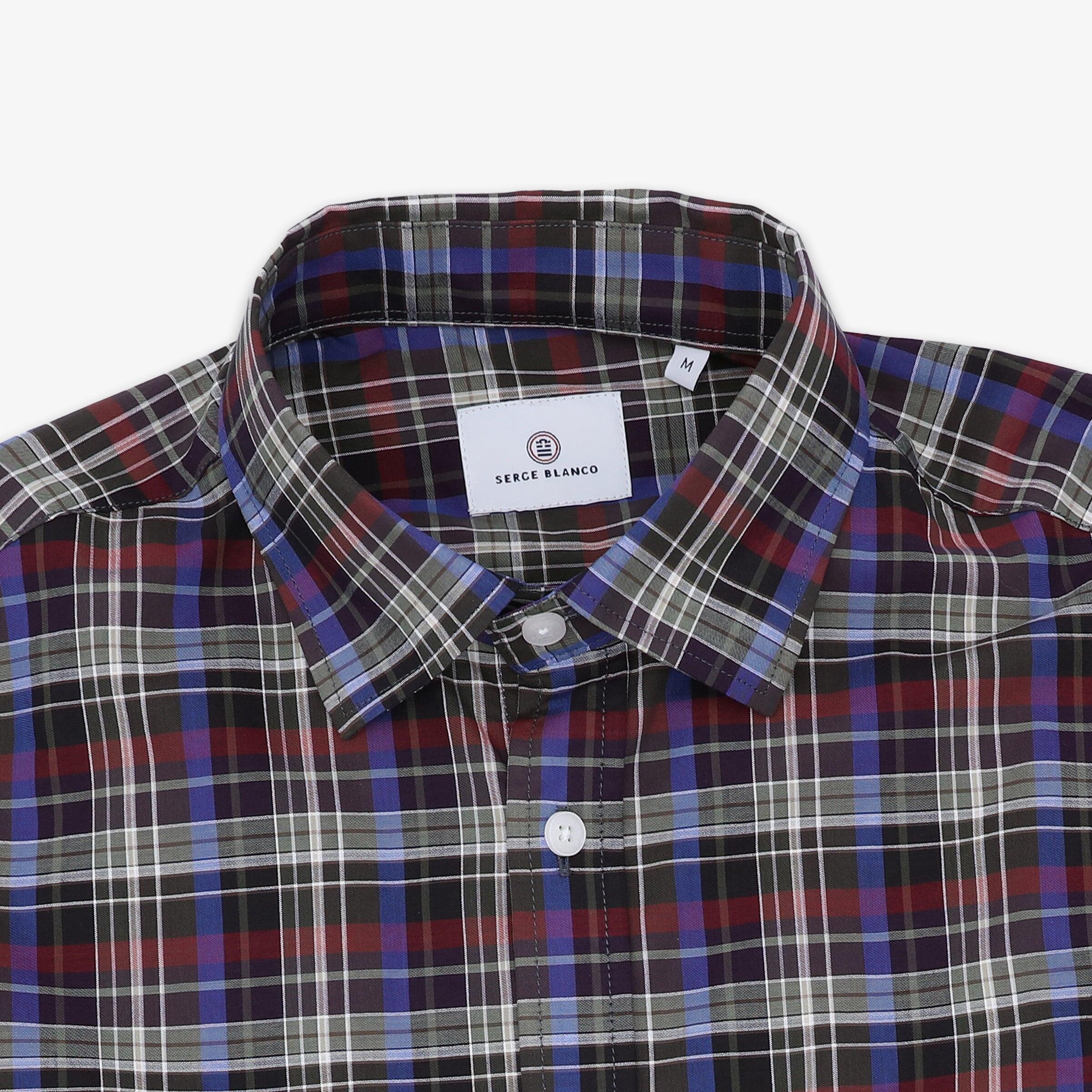 Camisa de manga larga de algodón a cuadros multicolores 3/4