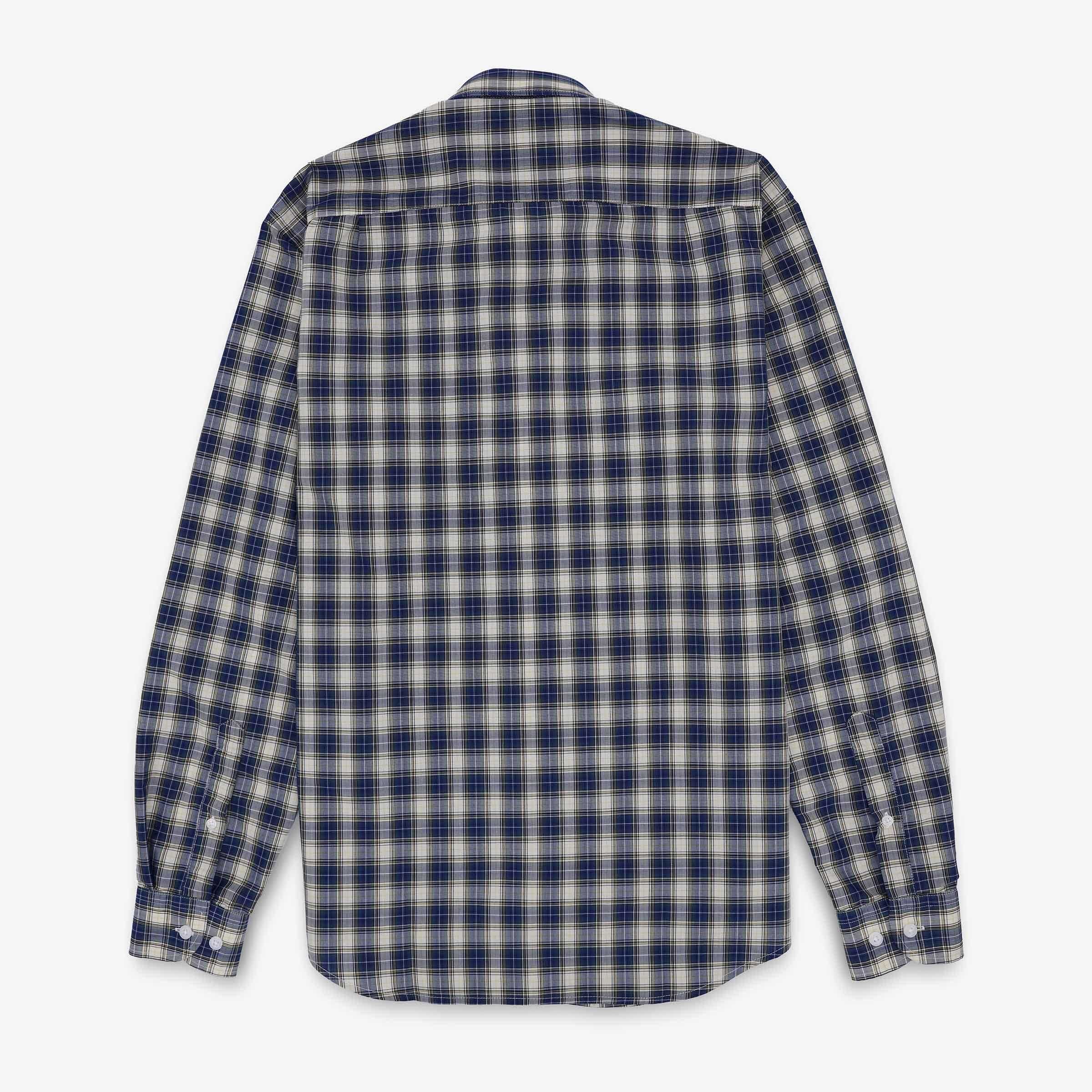 Camicia a maniche lunghe in cotone a quadri blu e beige 2/4