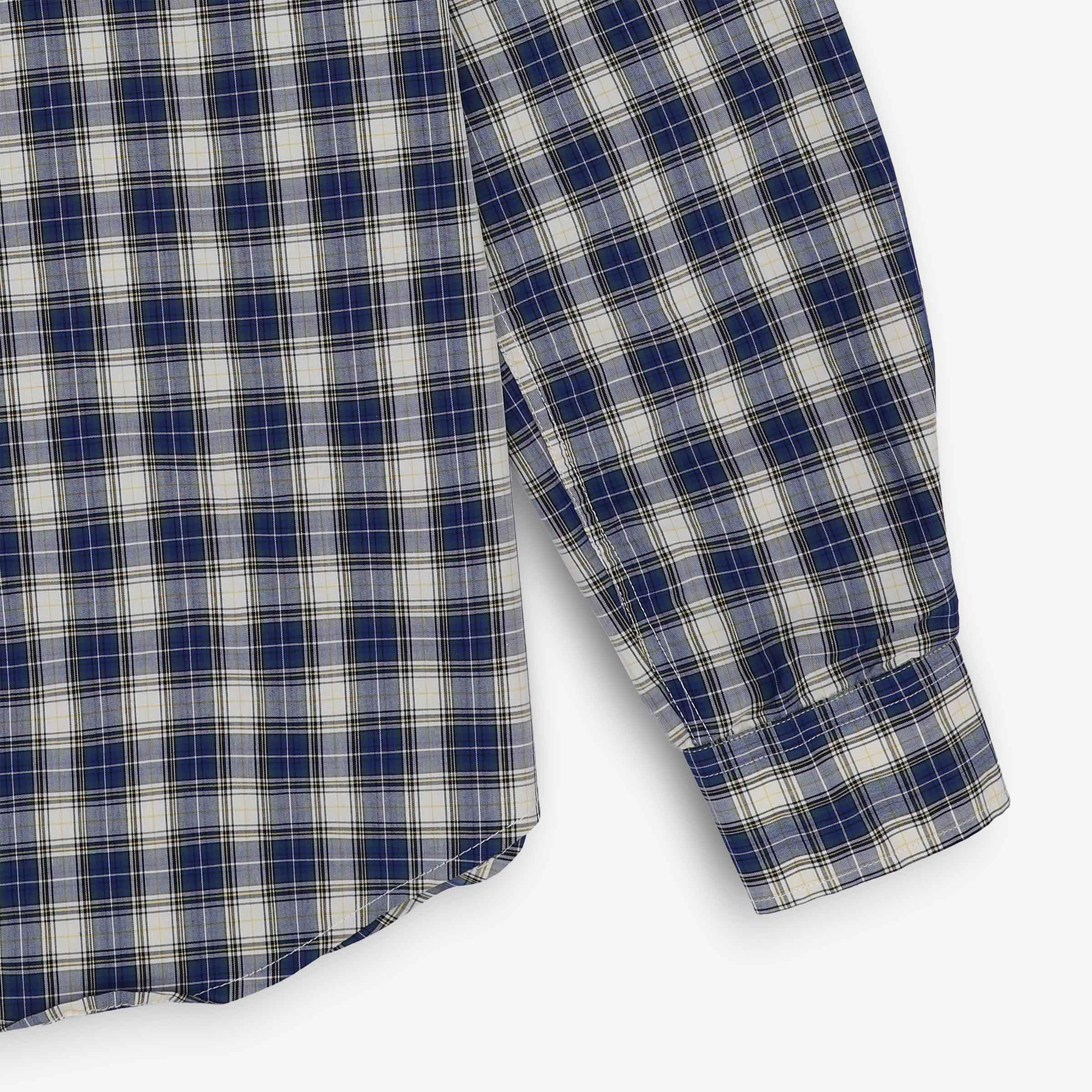 Camicia a maniche lunghe in cotone a quadri blu e beige 4/4