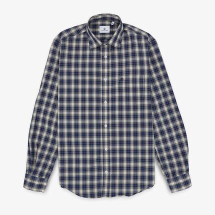 Chemise manches longues en coton bleue et beige à carreaux