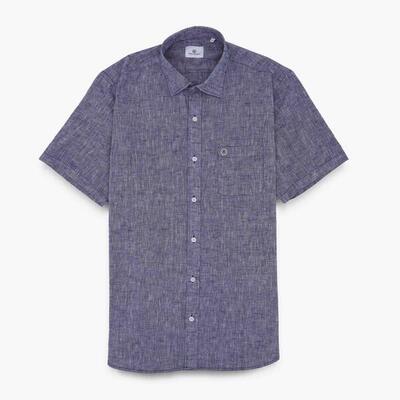 Blauw overhemd met korte mouwen en print