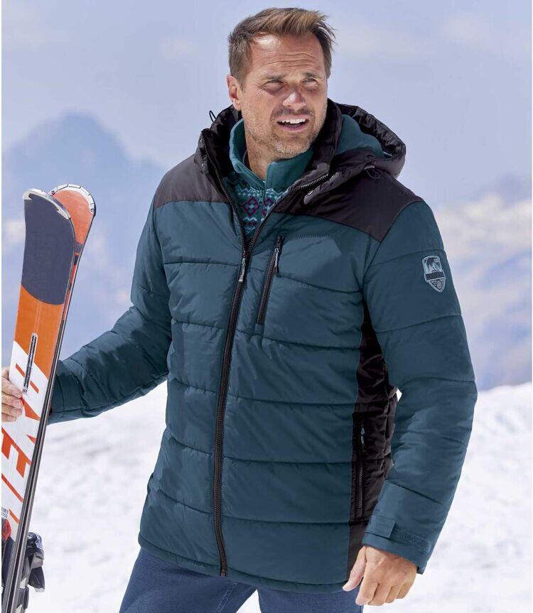 Zweifarbige wattierte Jacke mit Kapuze 2/7