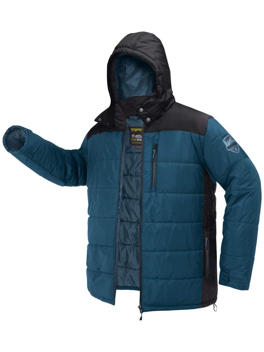 Zweifarbige wattierte Jacke mit Kapuze 1/7