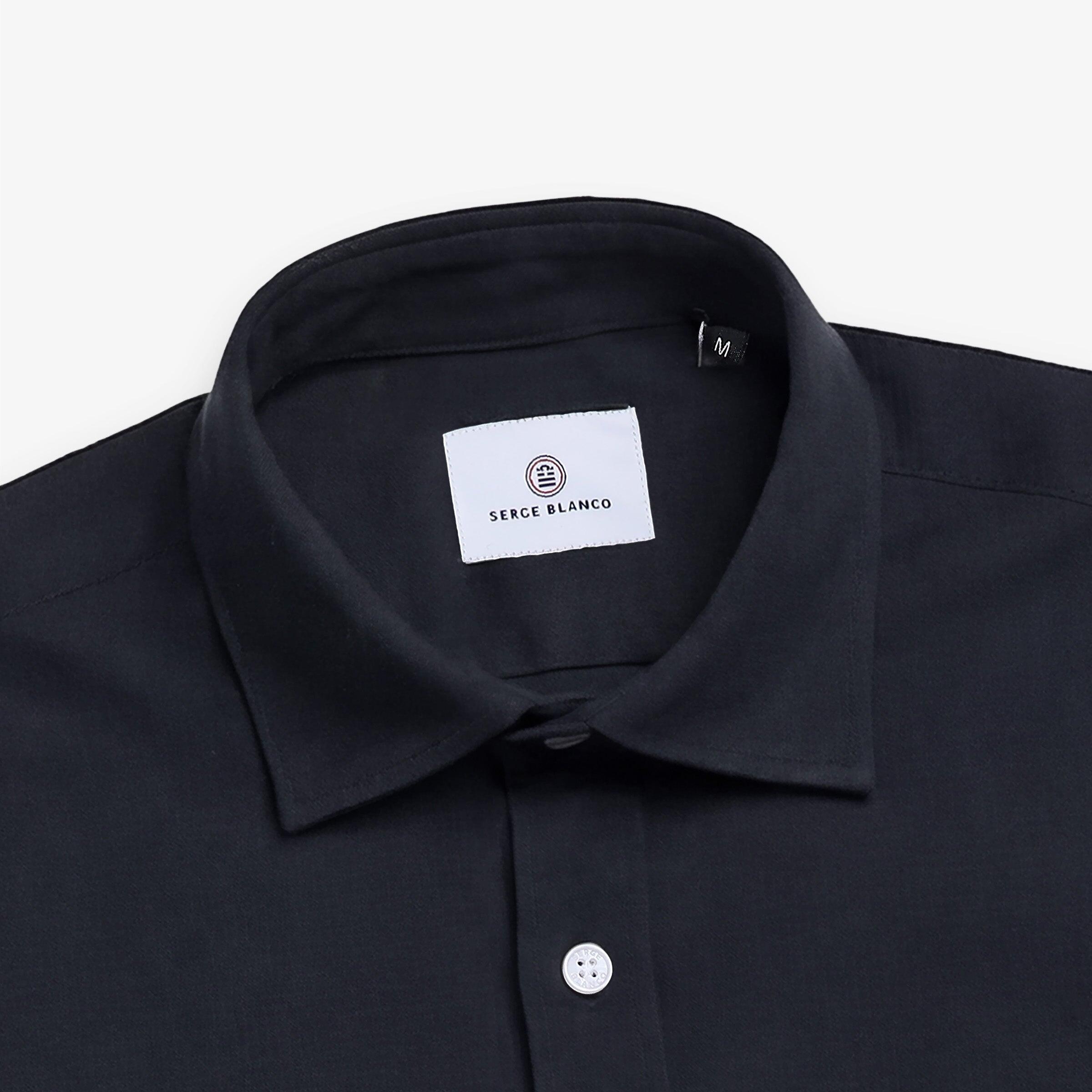 Camicia a maniche lunghe in cotone blu navy a tinta unita 3/4