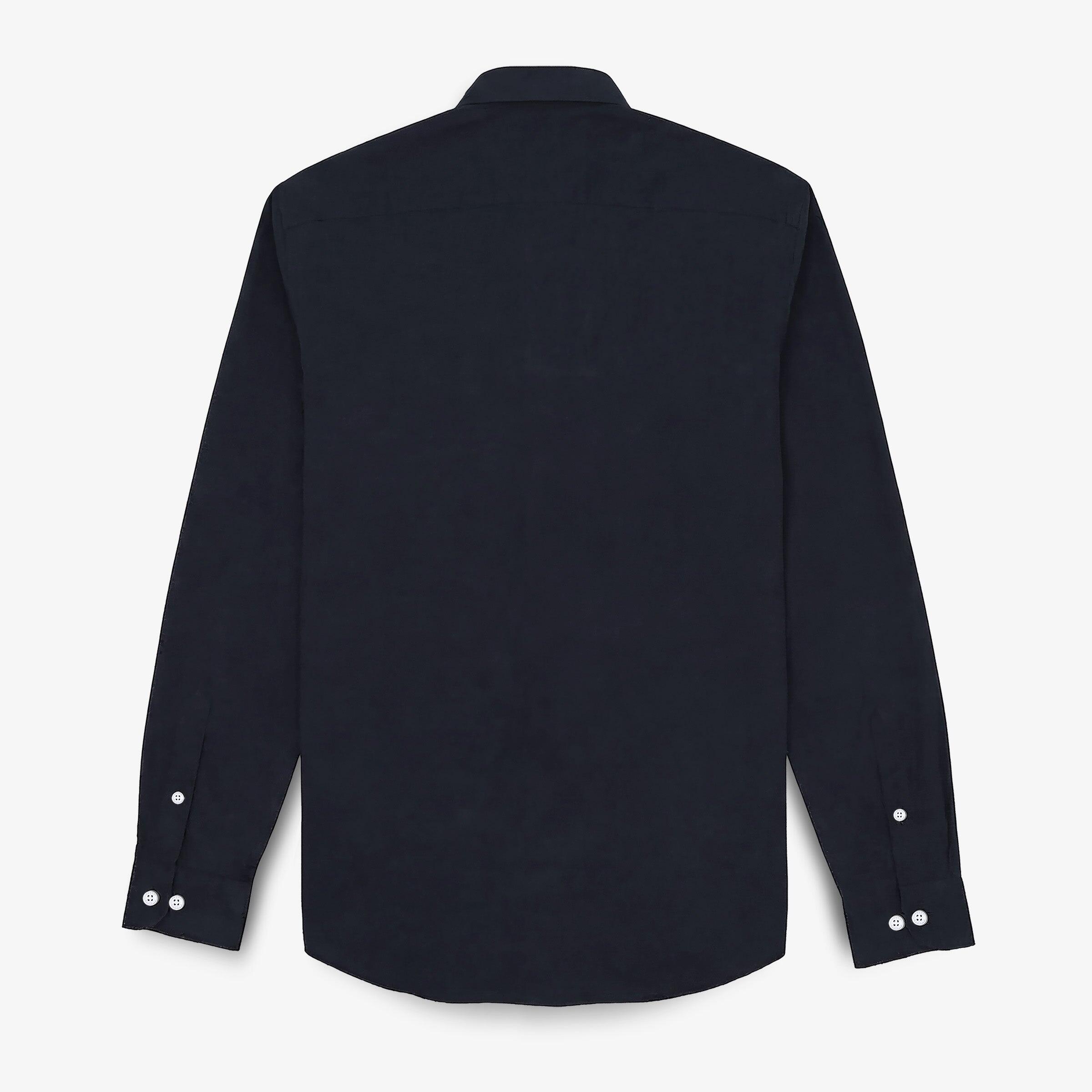 Camicia a maniche lunghe in cotone blu navy a tinta unita 2/4